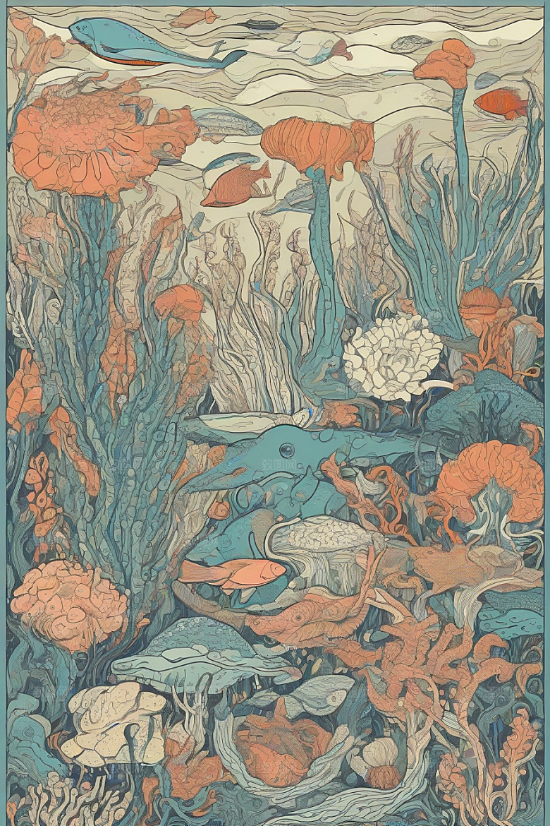 深海探索植物插画