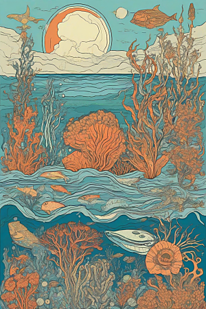 深海探索植物插画