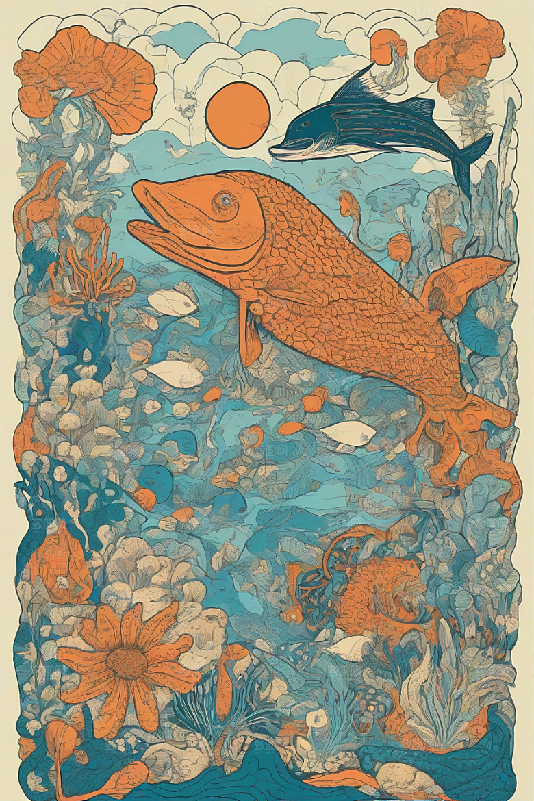 海洋奇幻植物和生物插画的奇幻之旅