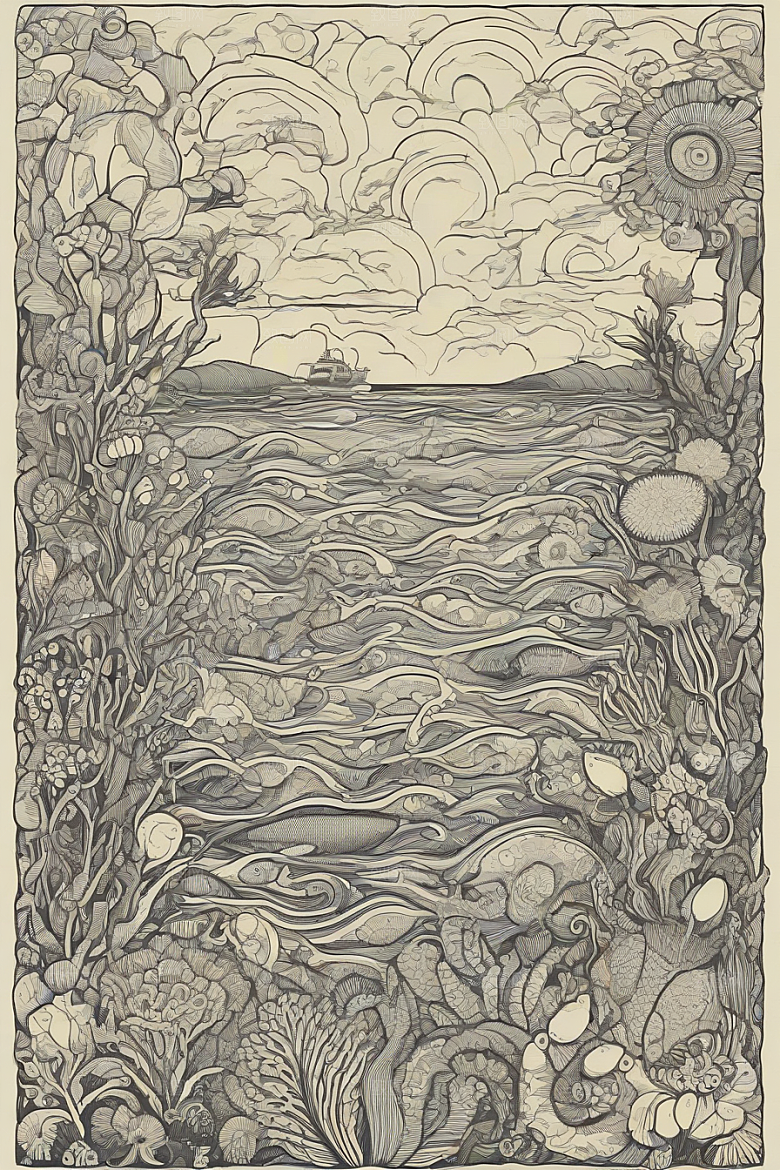 海洋奇幻植物和生物插画的奇幻之旅
