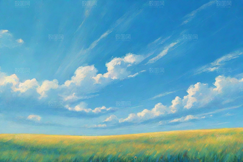 明亮蓝天与草地的和谐