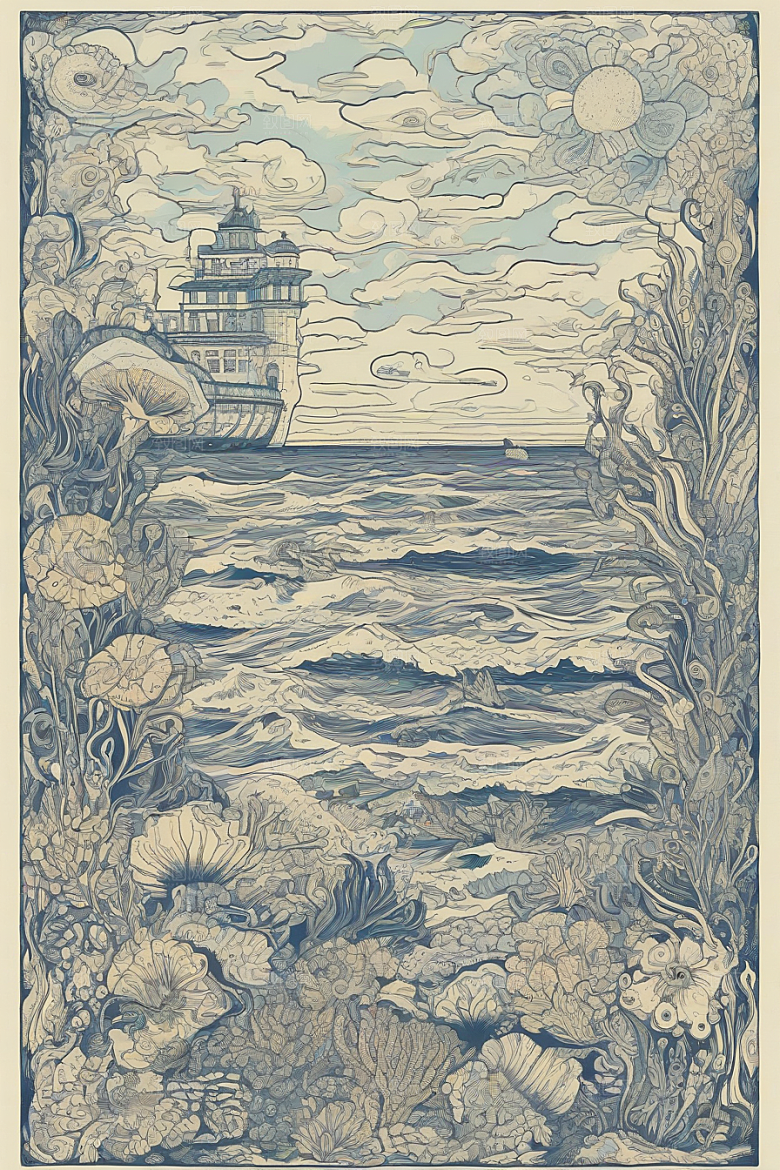 海洋奇迹植物和生物插画的神奇景观
