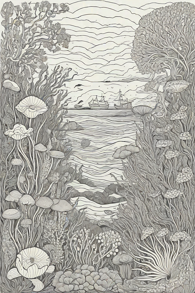 海洋奇迹植物和生物插画的神奇景观