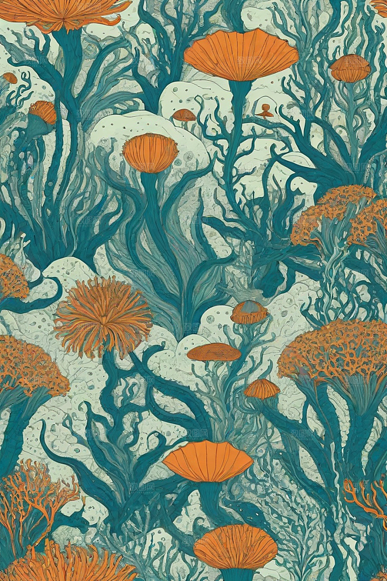 海洋奇迹植物和生物插画的神奇景观