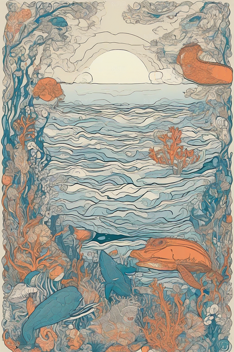 海洋奇迹植物和生物插画的神奇景观