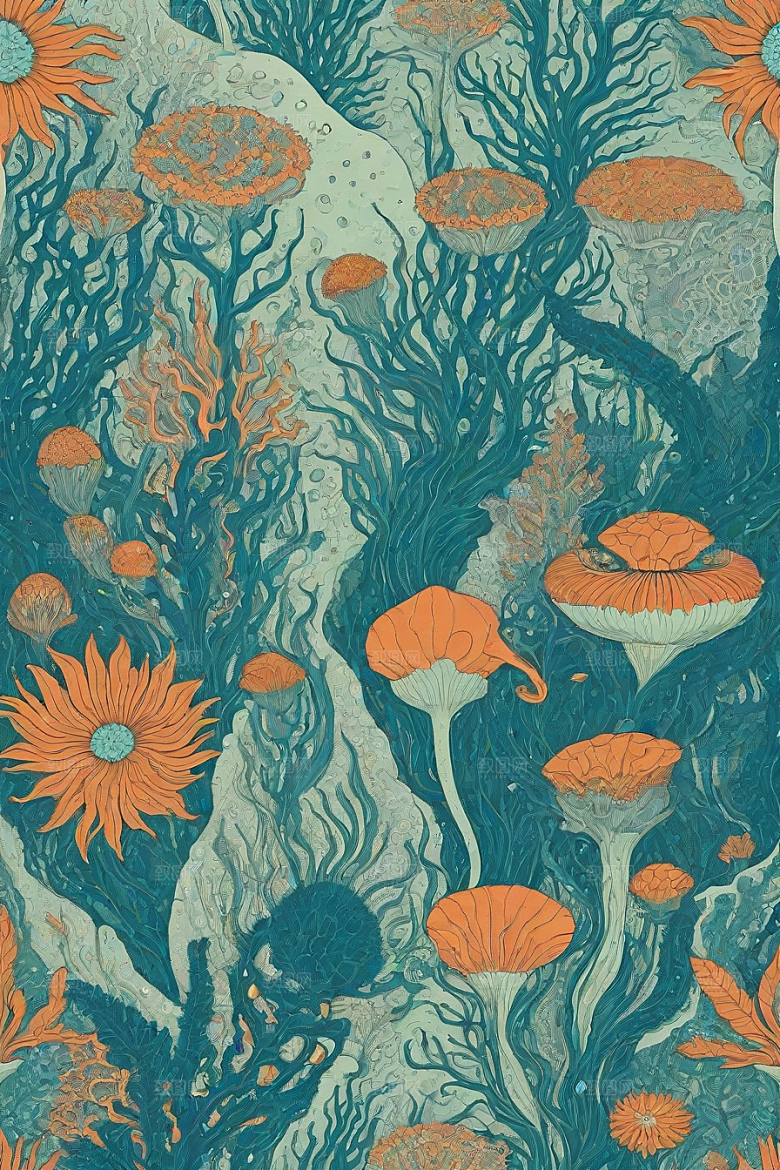 海洋之梦植物和生物插画的梦幻画面