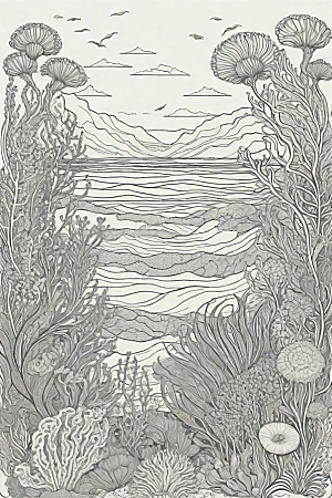 海洋之梦植物和生物插画的梦幻画面