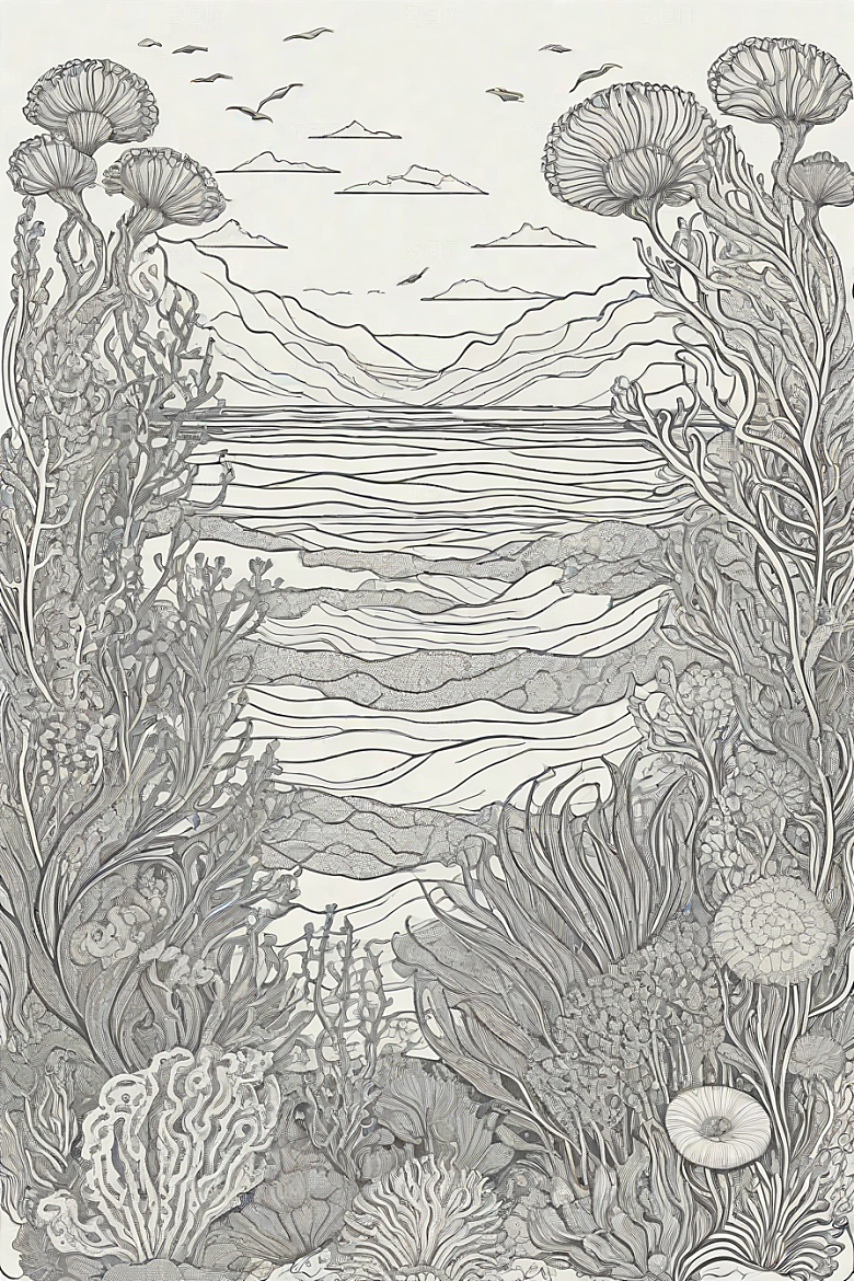 海洋之梦植物和生物插画的梦幻画面