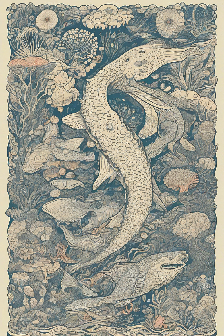海洋之梦植物和生物插画的梦幻画面
