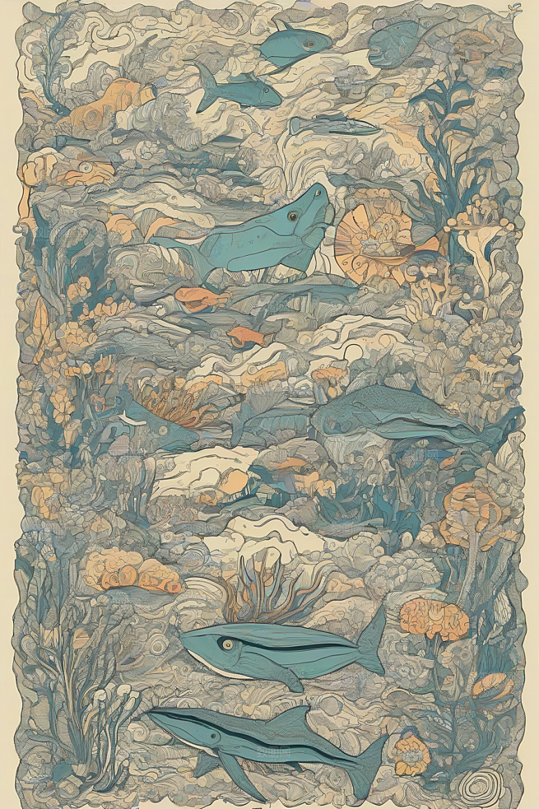 海洋之梦植物和生物插画的梦幻画面