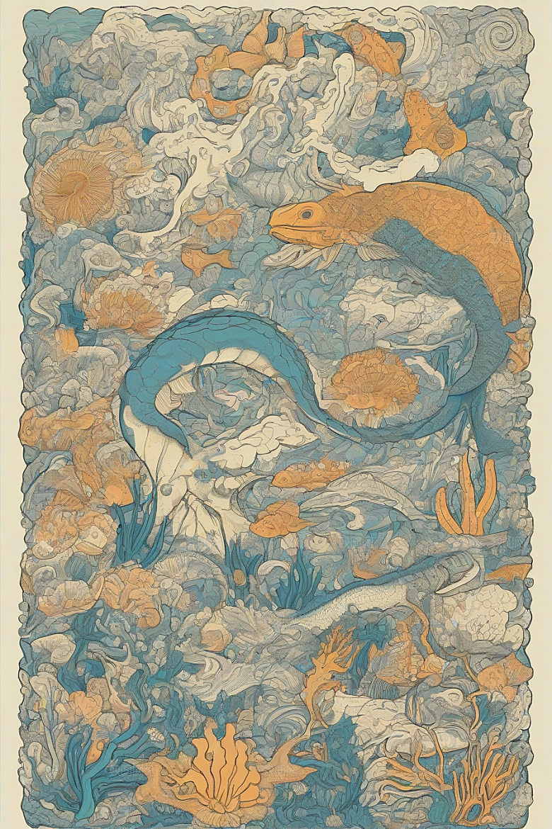 海洋幻想植物和生物插画的梦幻世界