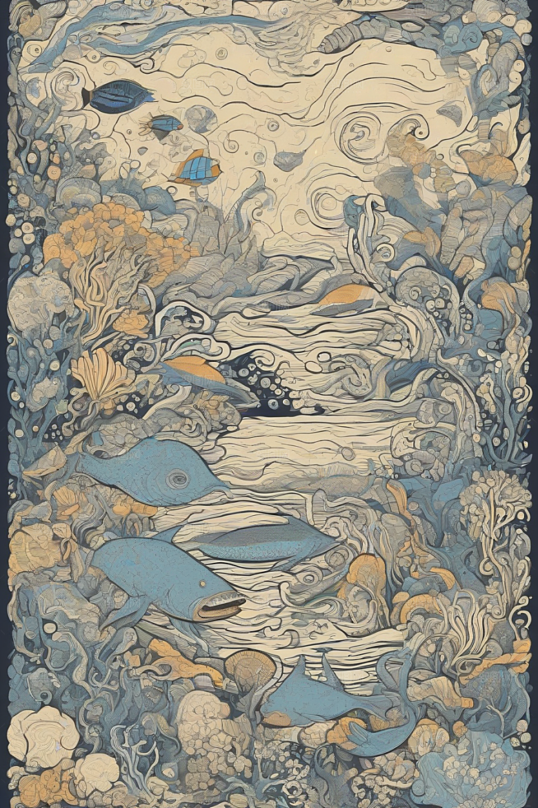 神奇海洋植物和生物的幻觉插画