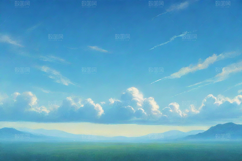 明亮蓝天下的白云草地
