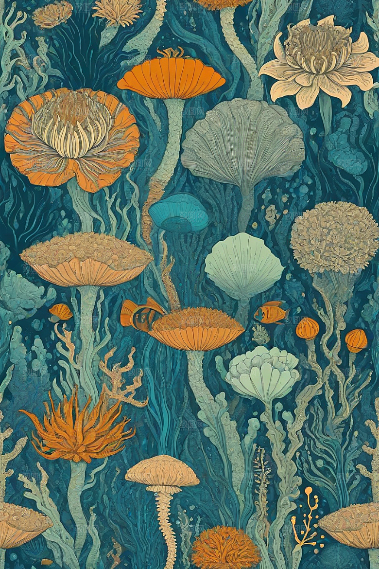 深海探索植物插画