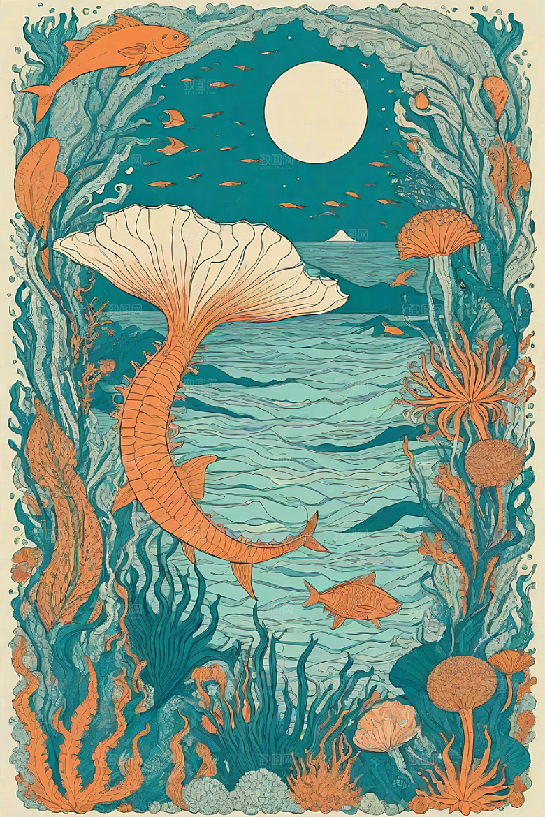 深海探索植物插画
