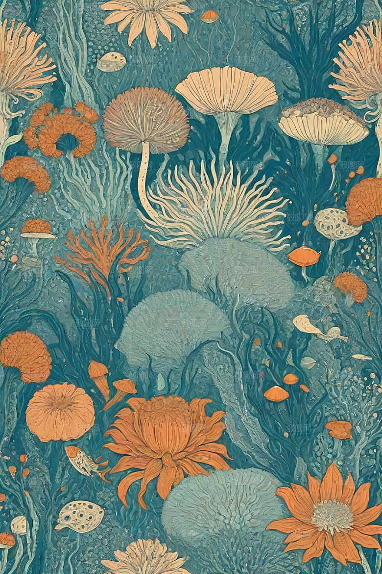 深海探索植物插画