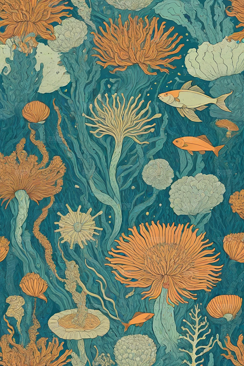 深海探索植物插画