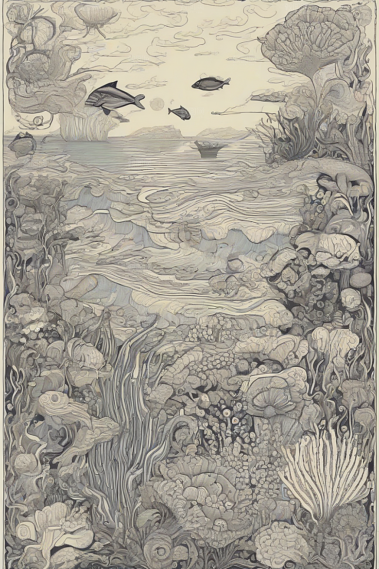 深海探索植物插画