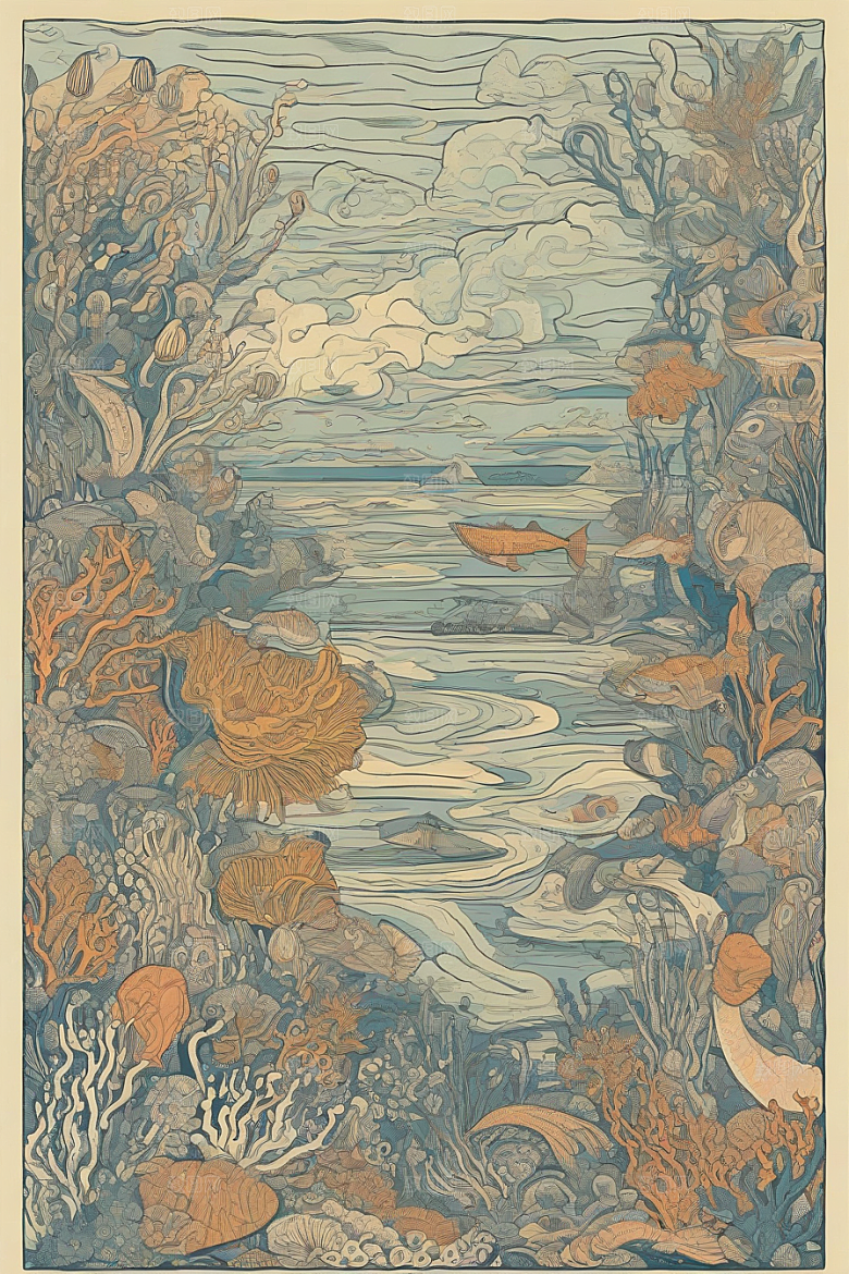 深海探索植物插画