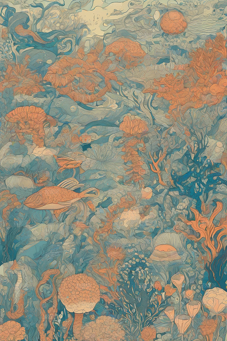 深海探索植物插画