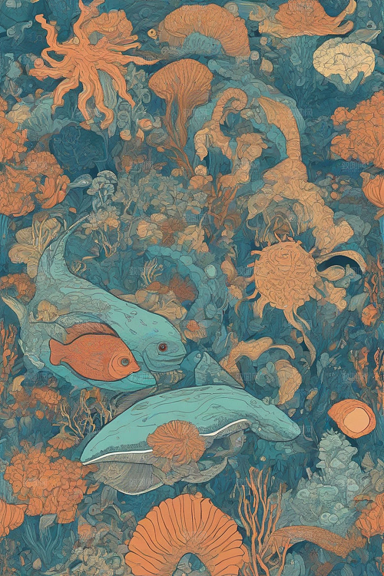 深海探索植物插画