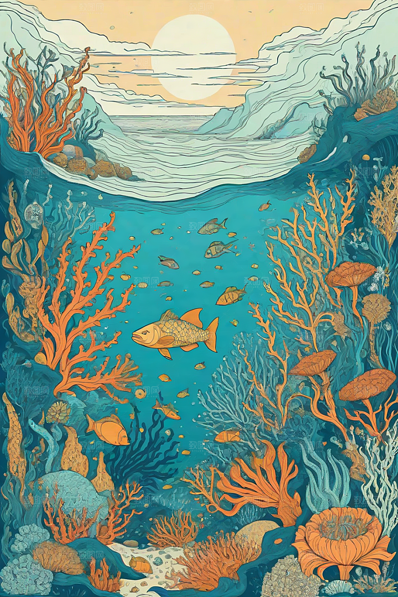 深海探索植物插画
