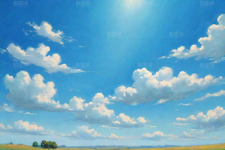 明亮蓝天下的白云草地