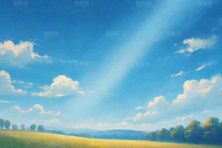 明亮蓝天下的白云草地