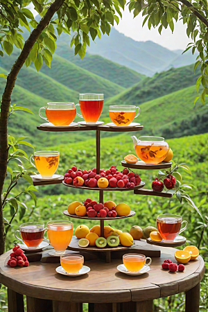 明亮的水果茶杯图案