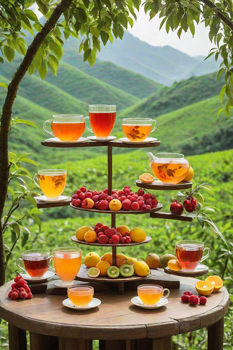 明亮的水果茶杯图案