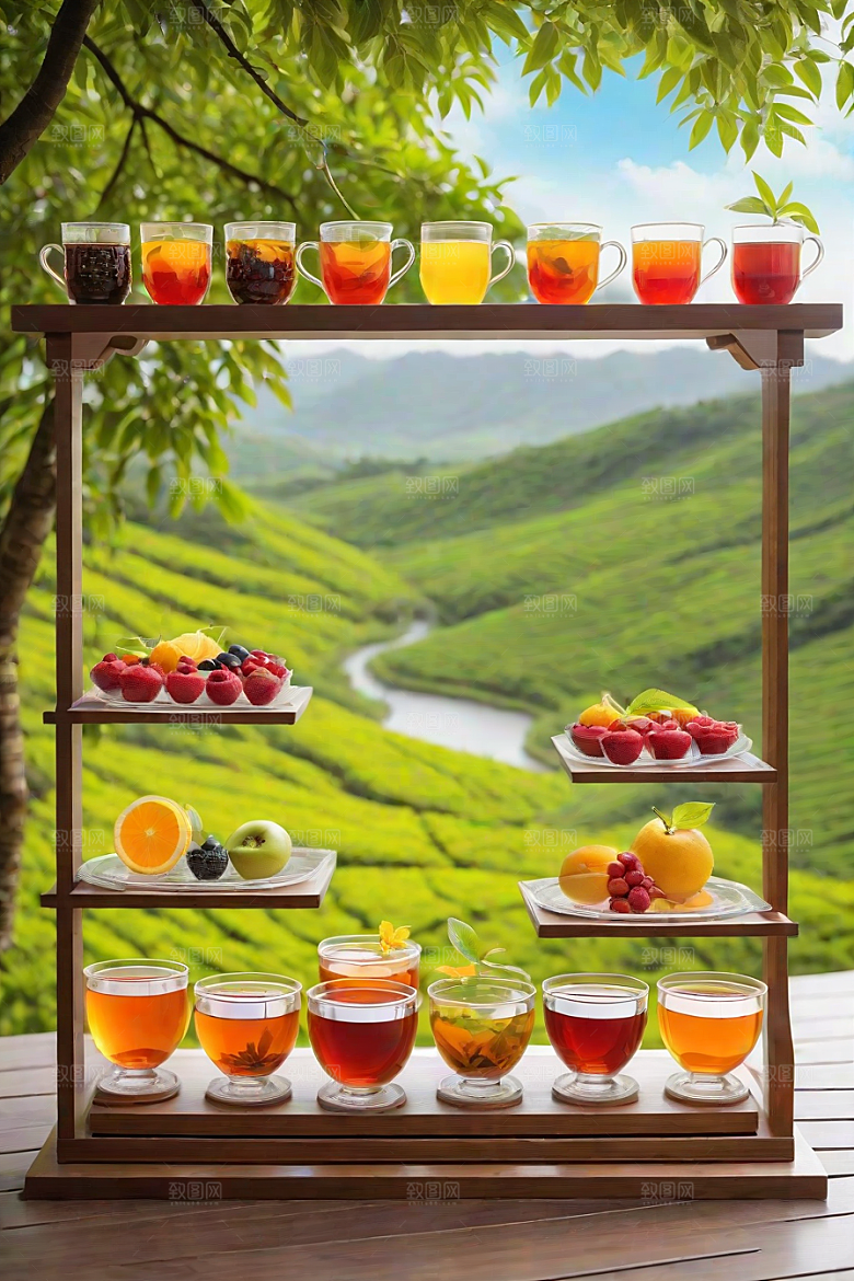 明亮的水果茶杯图案