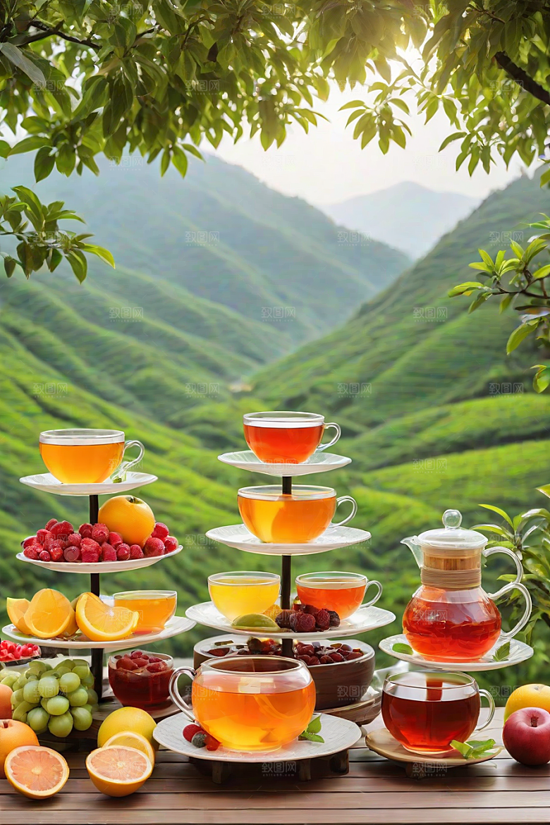 明亮的水果茶杯图案