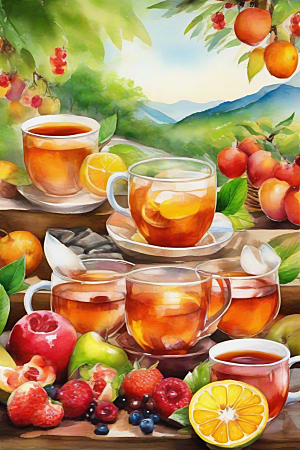 明亮的水果茶杯图案