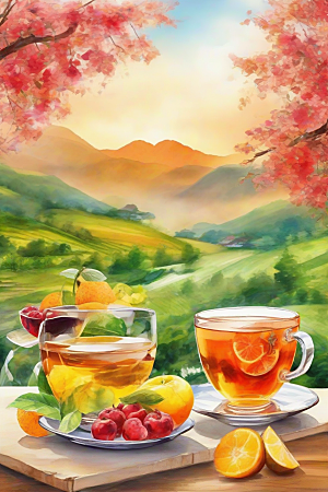 明亮的水果茶杯图案