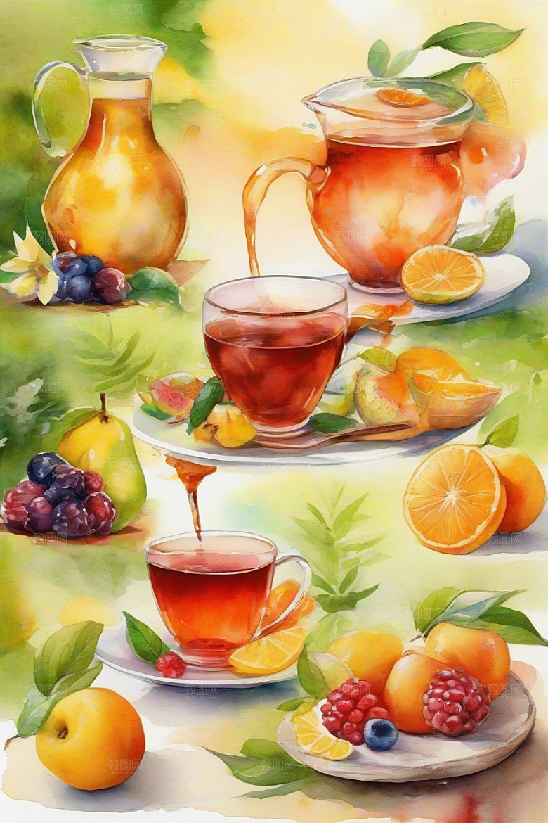 明亮的水果茶杯图案