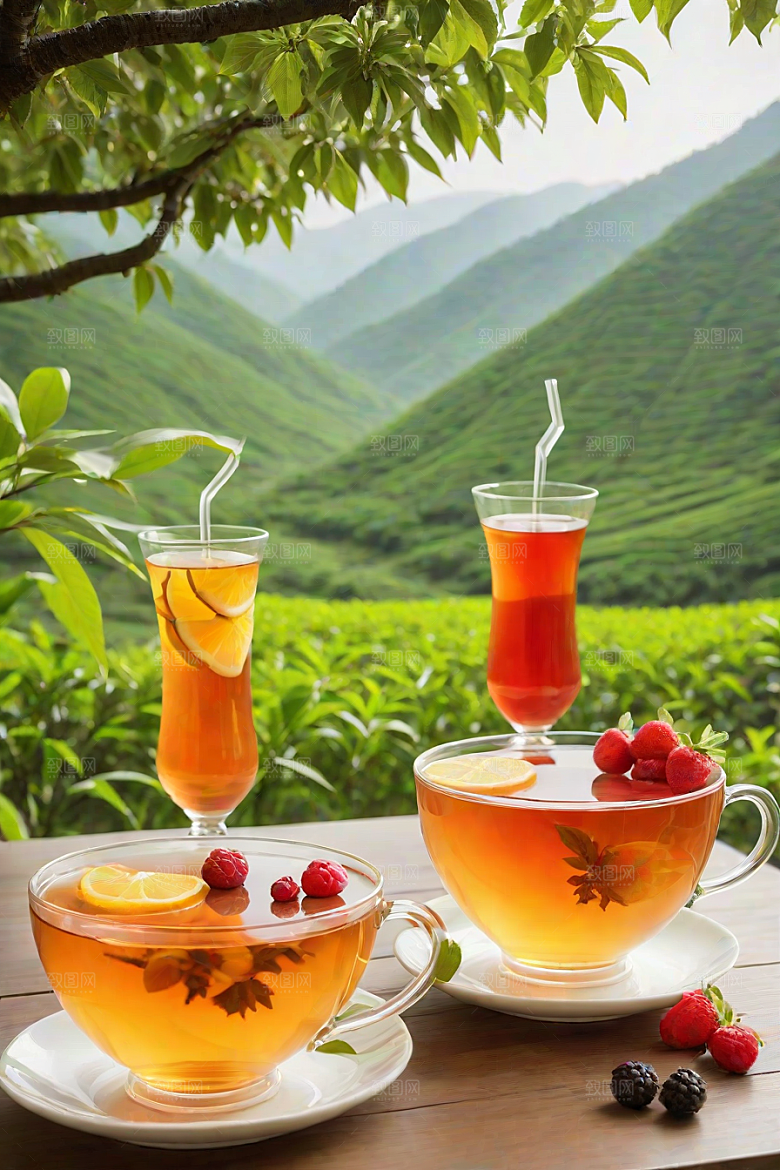 明亮的水果茶杯图案