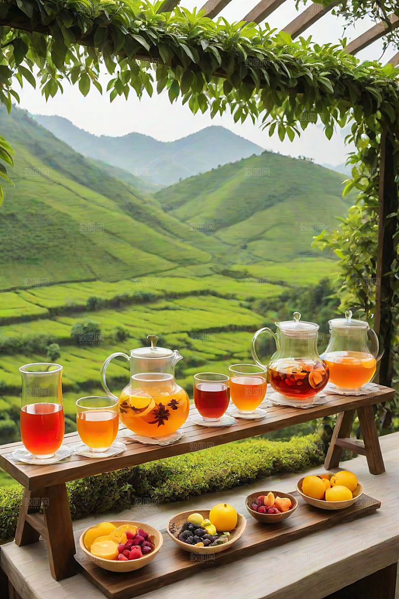 明亮的水果茶杯图案