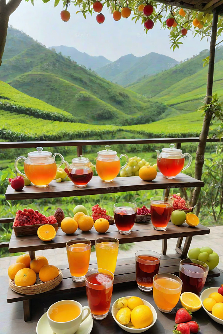 明亮的水果茶杯图案