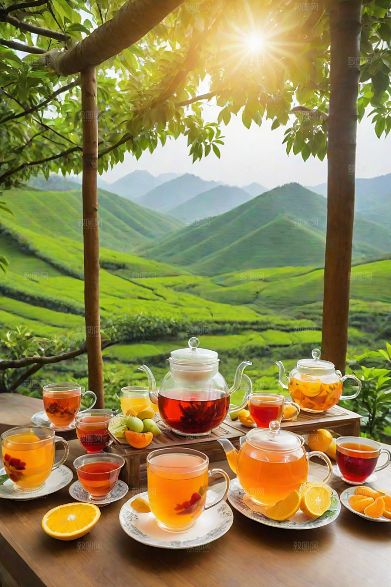 明亮的水果茶杯图案