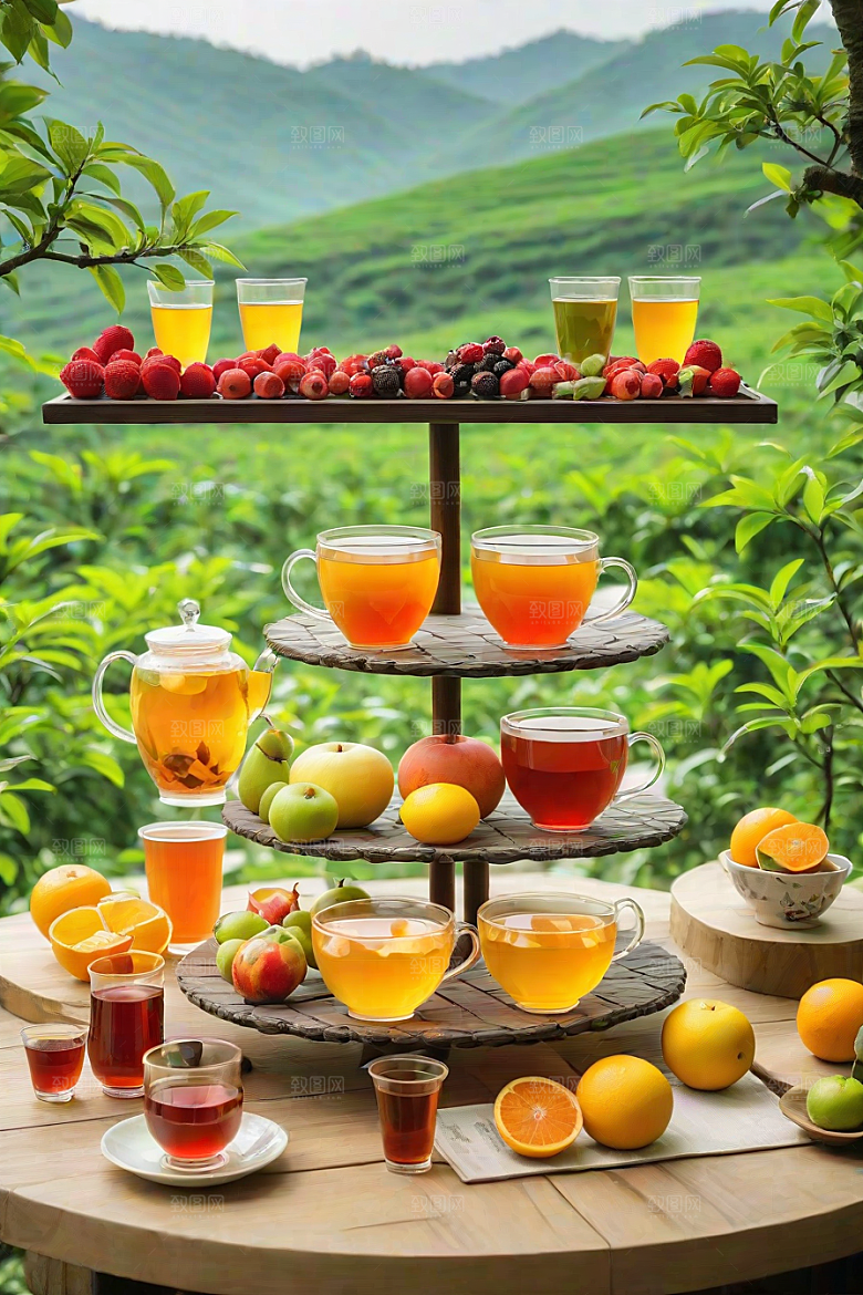 明亮的水果茶杯图案