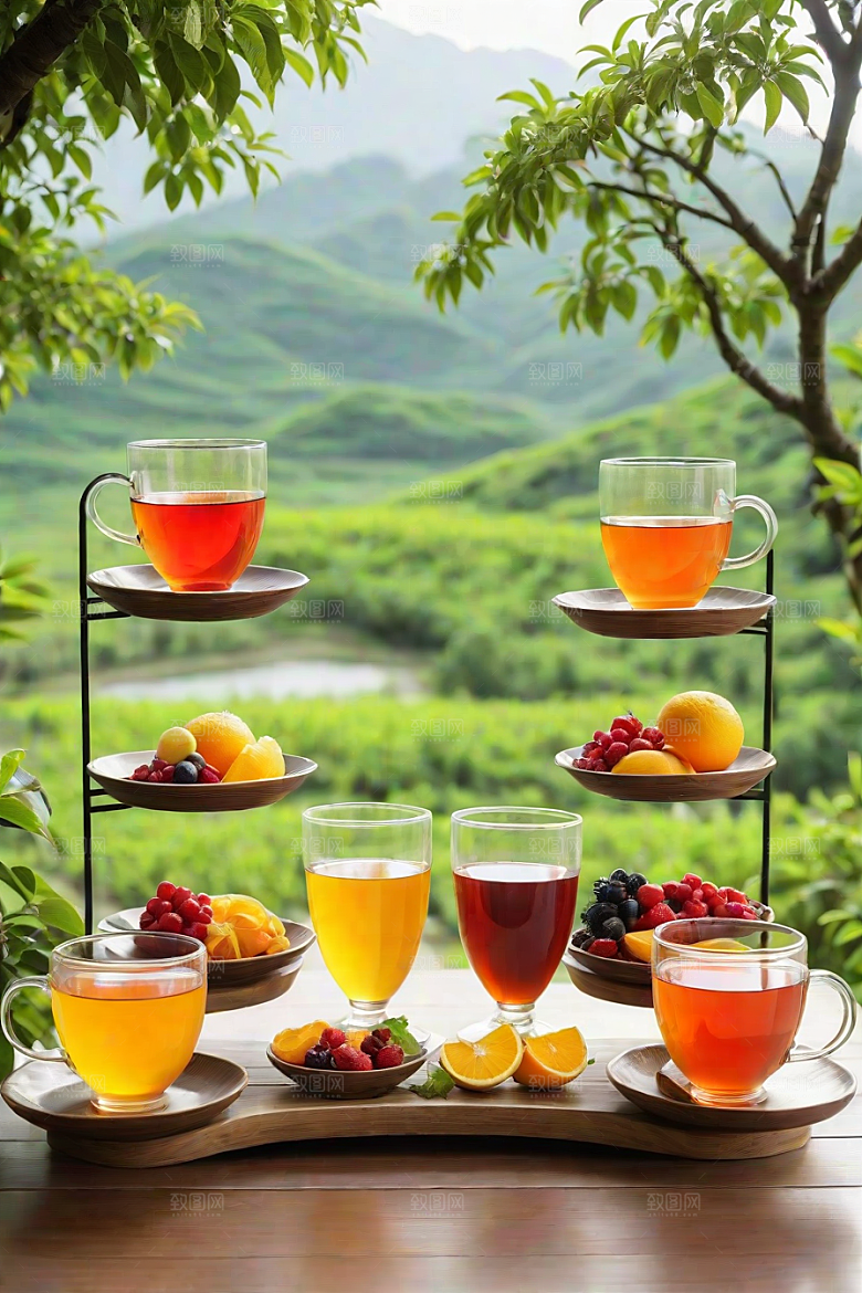 水果茶的明亮自然风景图案