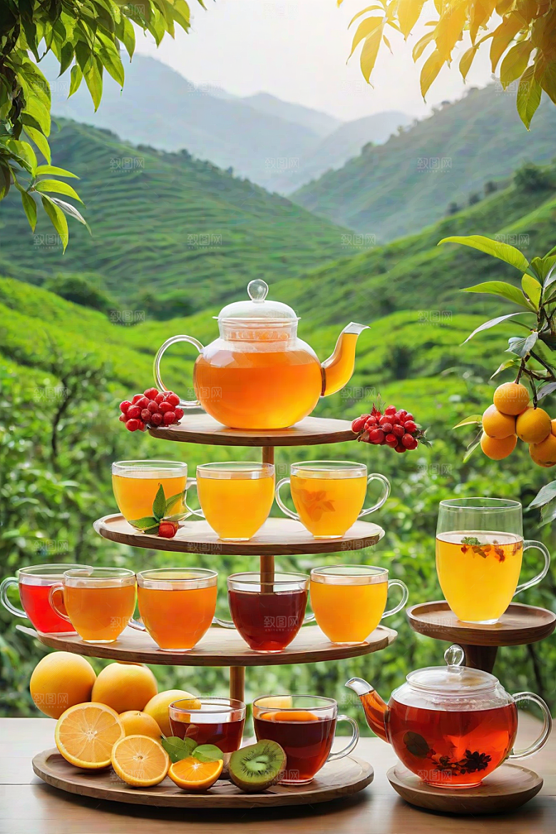 水果茶的明亮自然风景图案