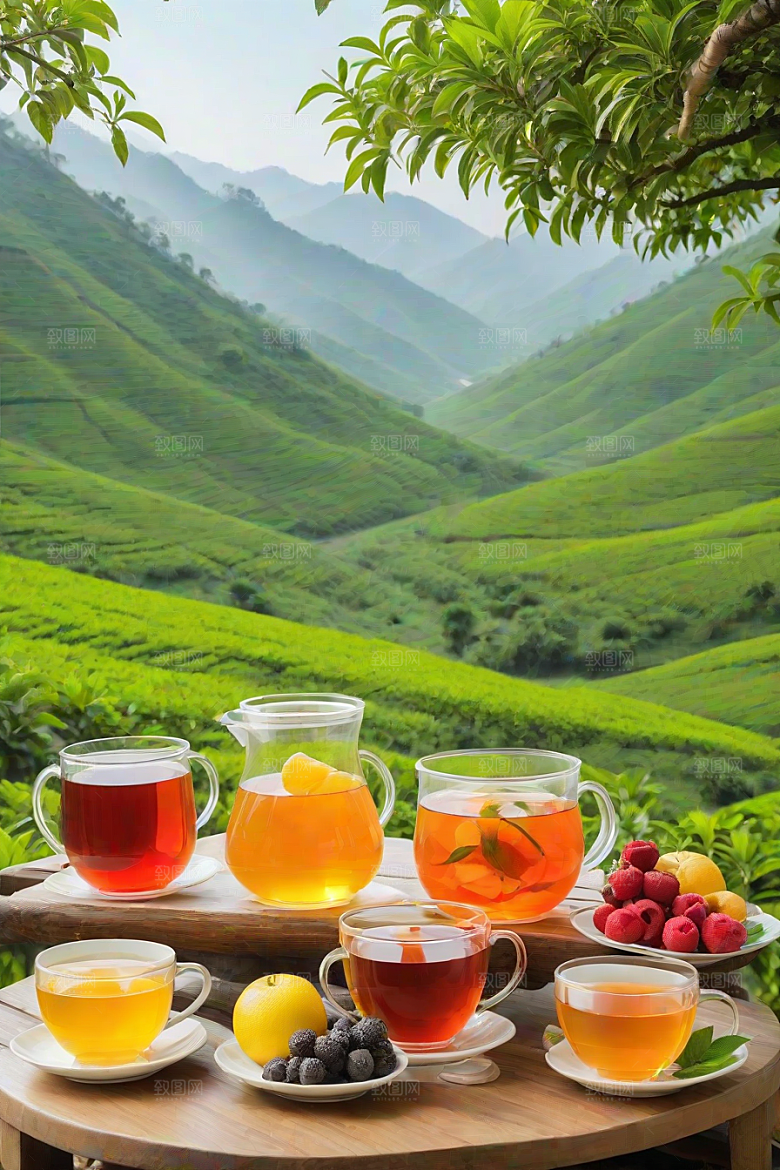 水果茶的明亮自然风景图案