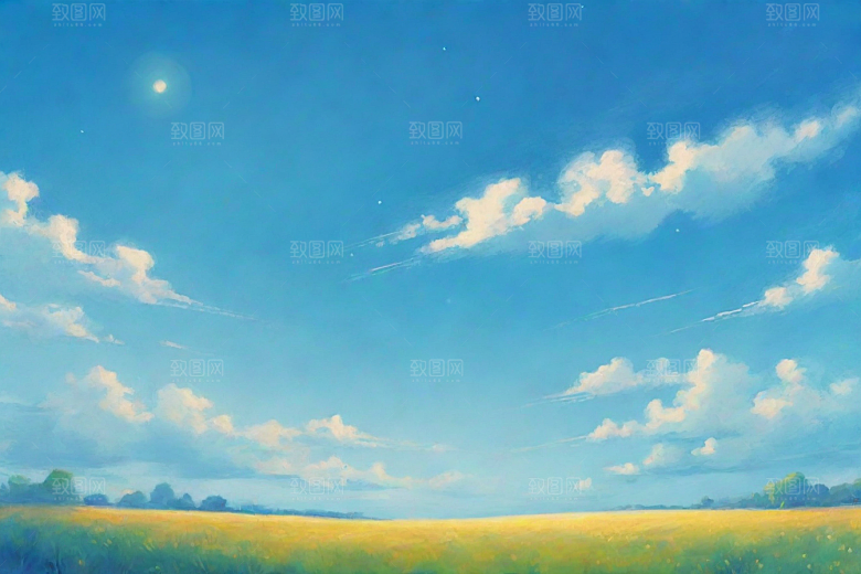 明亮蓝天下的青青草地