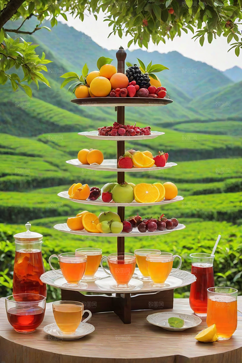 明亮诱人的水果茶杯图案