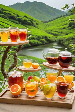 明亮诱人的水果茶杯图案