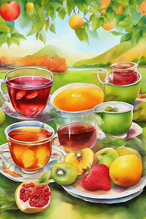 明亮诱人的水果茶杯图案