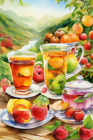明亮诱人的水果茶杯图案