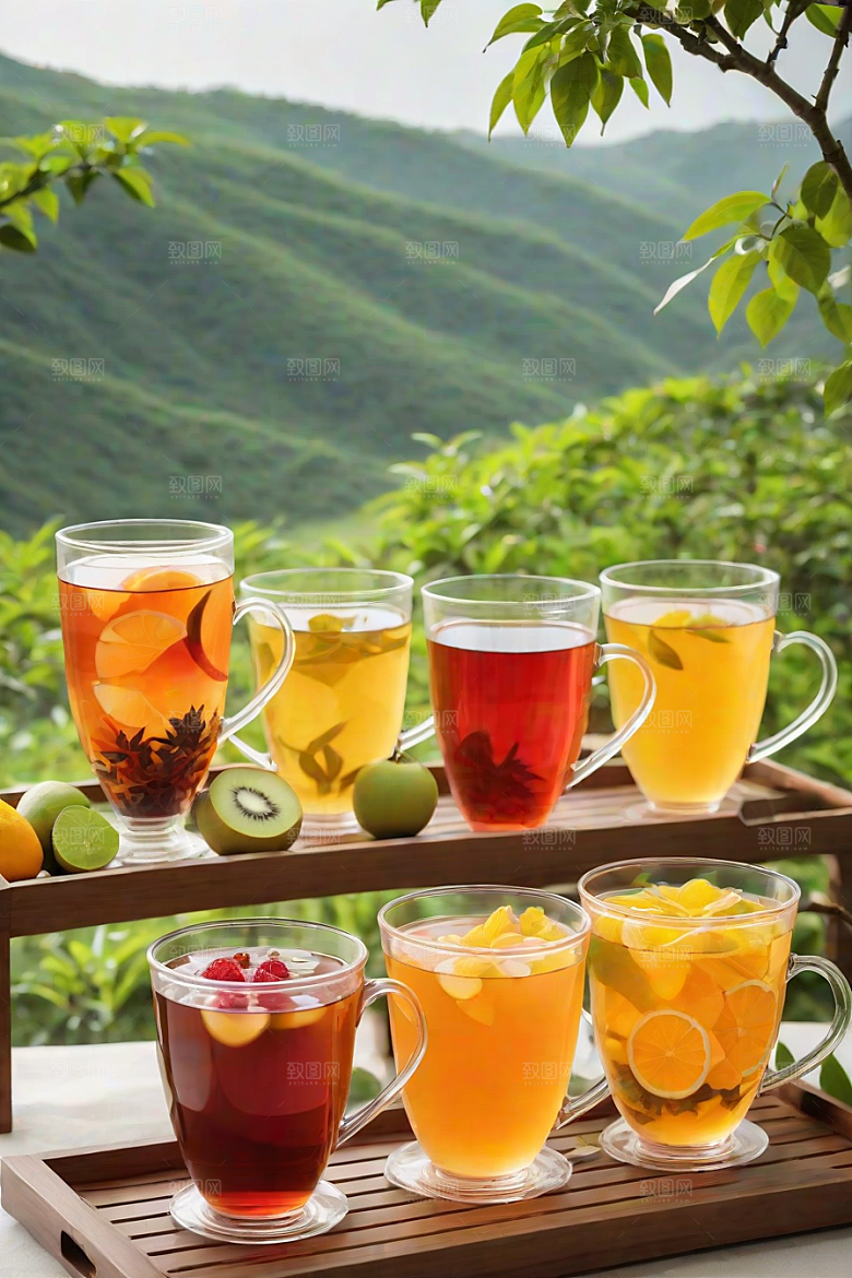 水果茶的明亮色彩图案