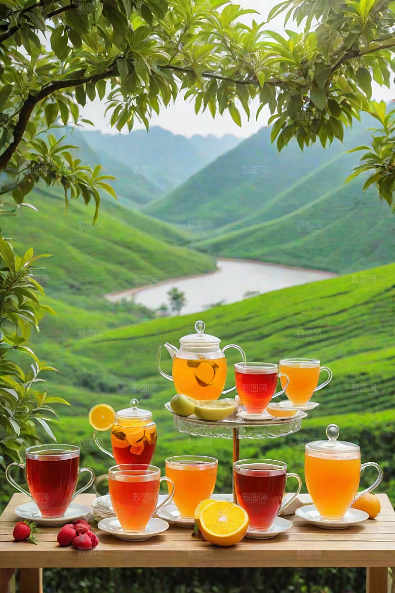 水果茶的明亮色彩图案